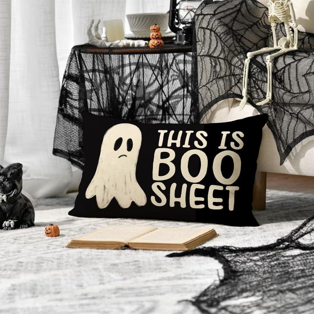 Halloween Pillow Cover 12X20 Inch Ghost Funny Halloween Saying Decoration Holida