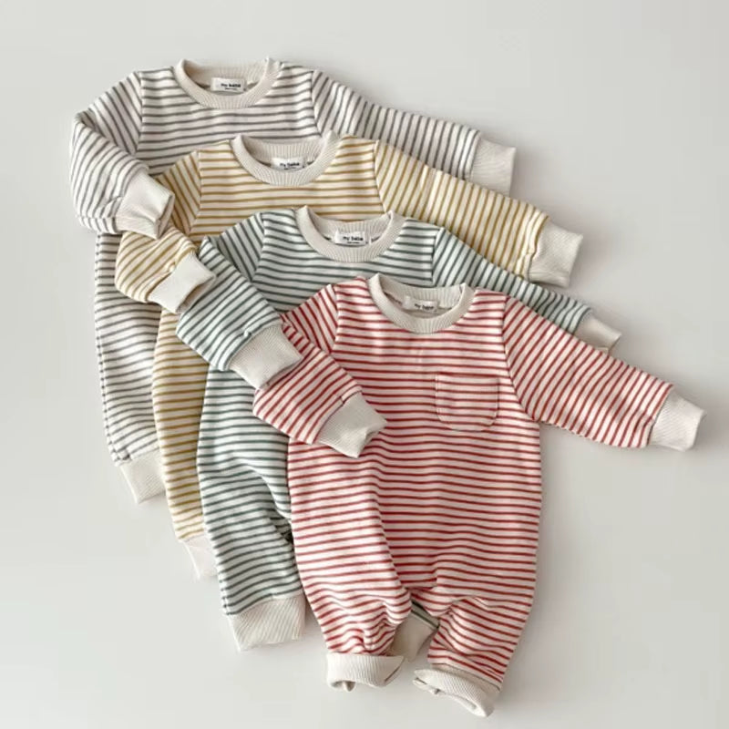 Snuggle Stripes – Fleece-Lined Striped Romper for Babies