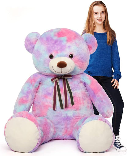 Big Teddy Bear,52'' Giant Stuffed Animal Plush,Rainbow Purple Soft Gifts for Val