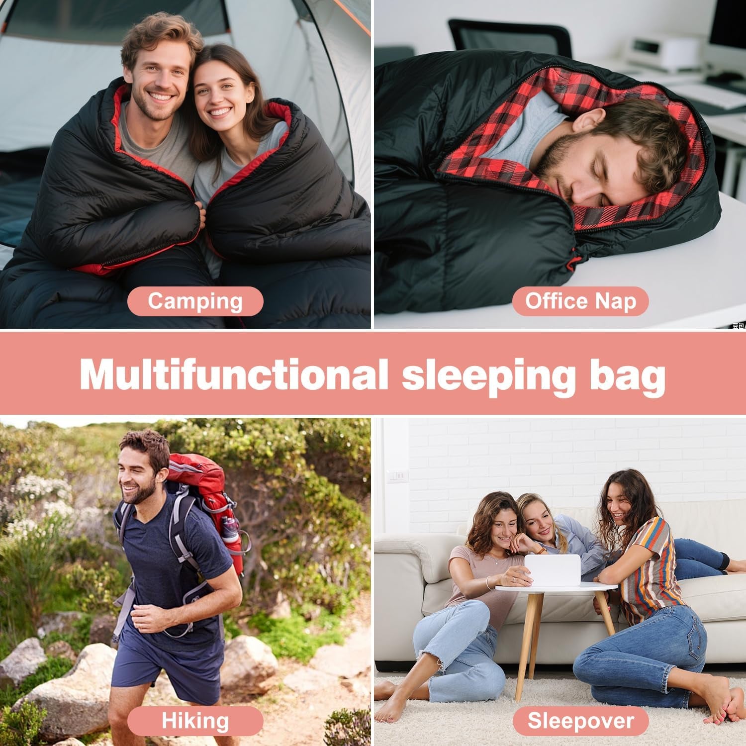 Double Sleeping Bags for Adults, Queen Size 2 Person All Season for Warm & Cold