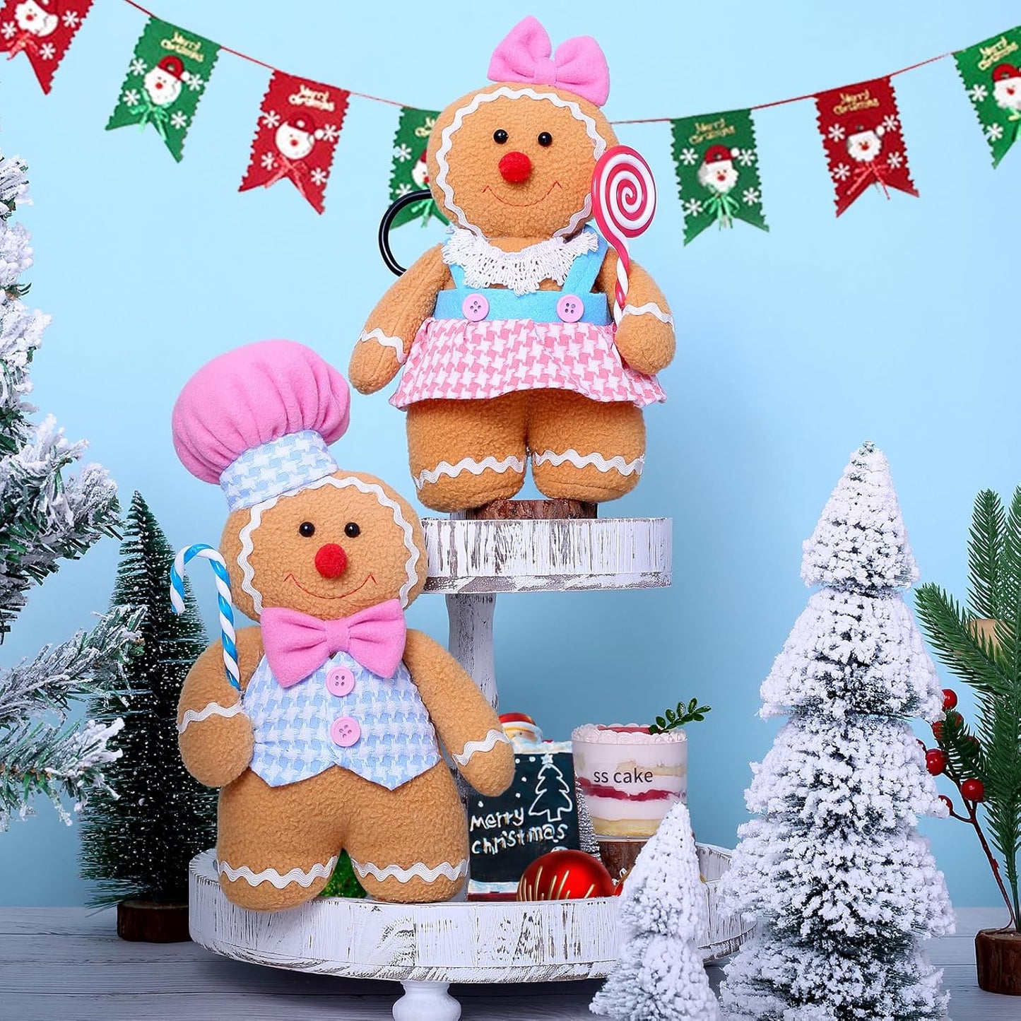 Gingerbread Plush Stuffed Animal Dolls for Christmas Home Decor (2PCS)