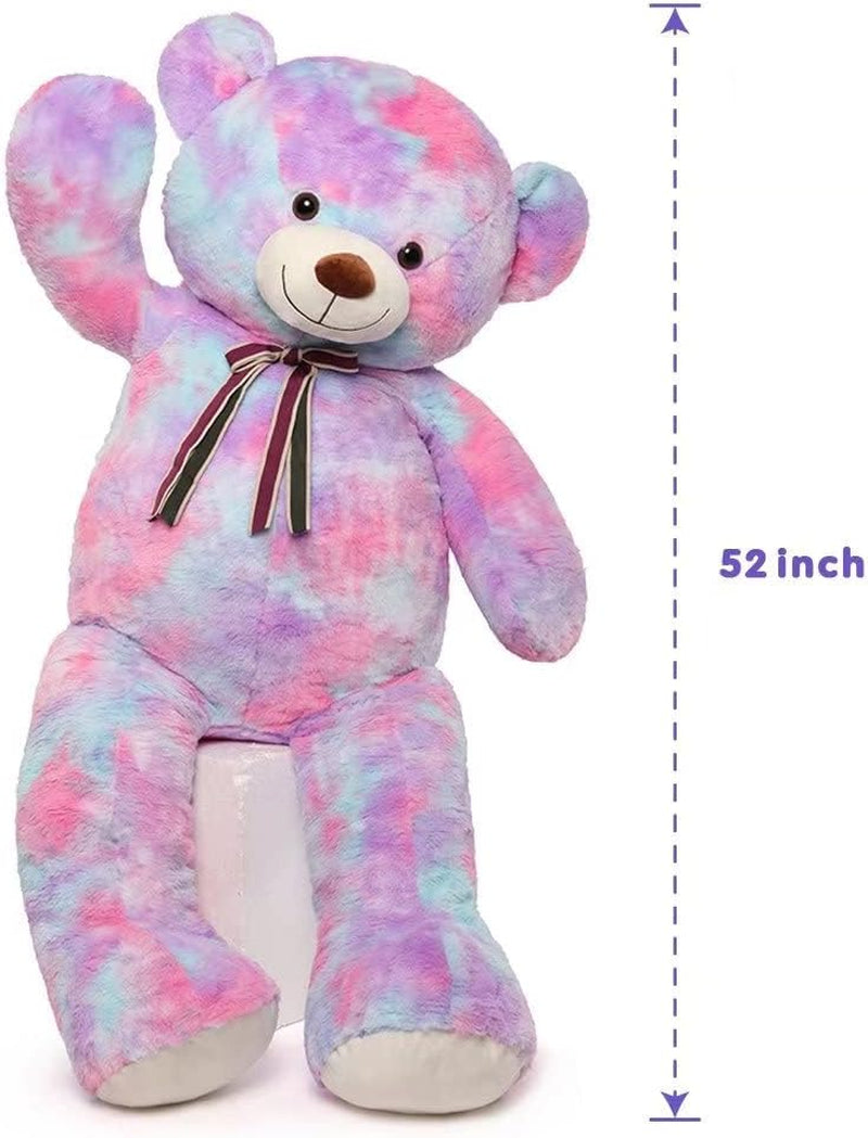 Big Teddy Bear,52'' Giant Stuffed Animal Plush,Rainbow Purple Soft Gifts for Val