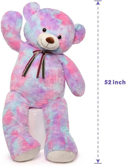 Big Teddy Bear,52'' Giant Stuffed Animal Plush,Rainbow Purple Soft Gifts for Val