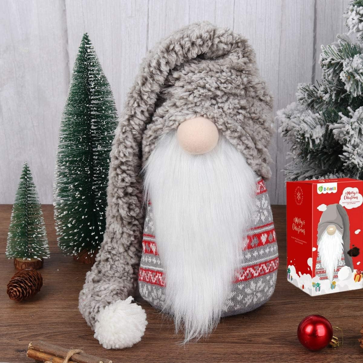 Large 13-Inch Swedish Tomte Gnome Plush Holiday Decoration (Grey, No Light)