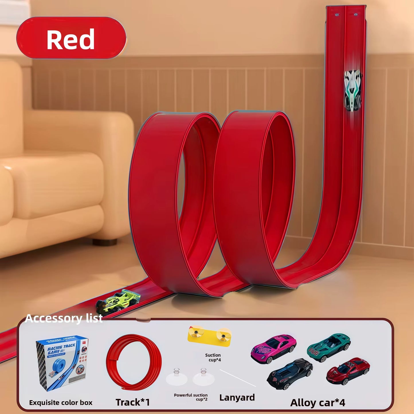 Flexible Race Track Children Toys DIY Double-Track Racing Car Ramp Track Compatible 1/64Th Cars Portable Rolls up Race Tracks