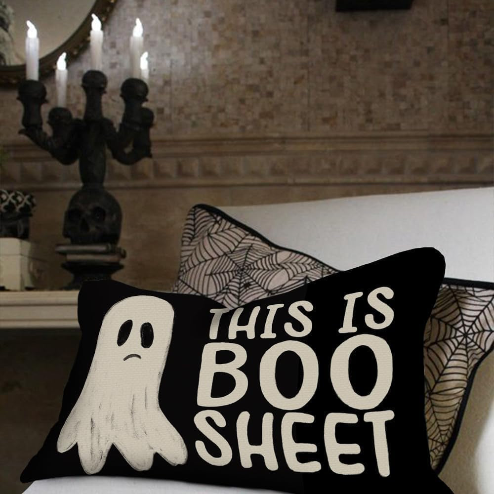 Halloween Pillow Cover 12X20 Inch Ghost Funny Halloween Saying Decoration Holida