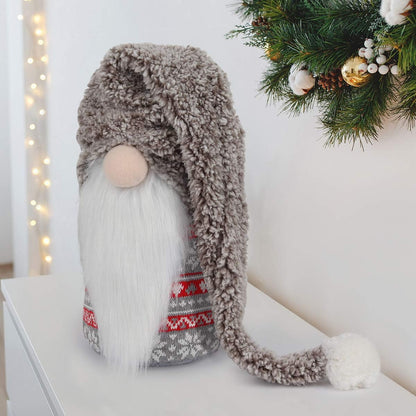 Large 13-Inch Swedish Tomte Gnome Plush Holiday Decoration (Grey, No Light)