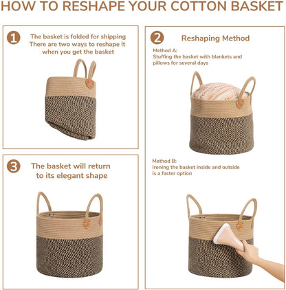 Jute Woven Wicker Floor Storage Basket with Handles, Boho Decorative Ba