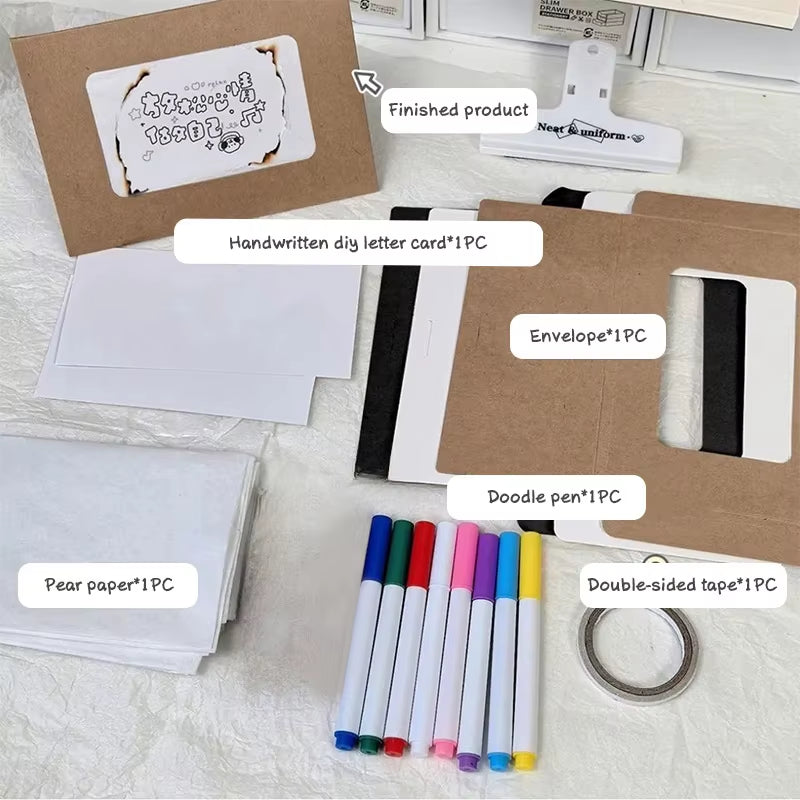 Flame Burning Greeting Card Funny DIY Handwritten Greeting Card with Envelope for Birthday Wedding Christmas Gift Surprise