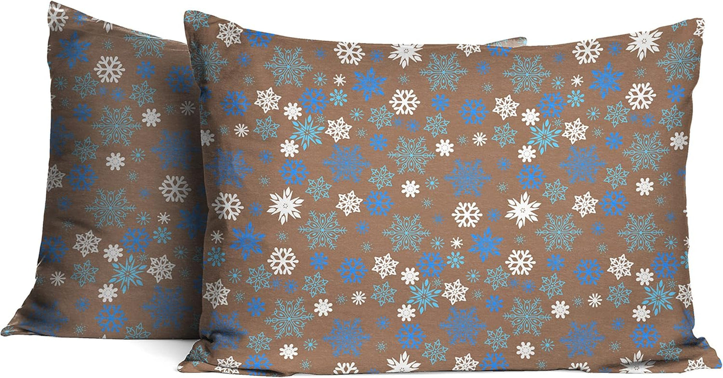 Heavy Weight Flannel Cotton Sheet Set, King, Snow Flakes/Tan