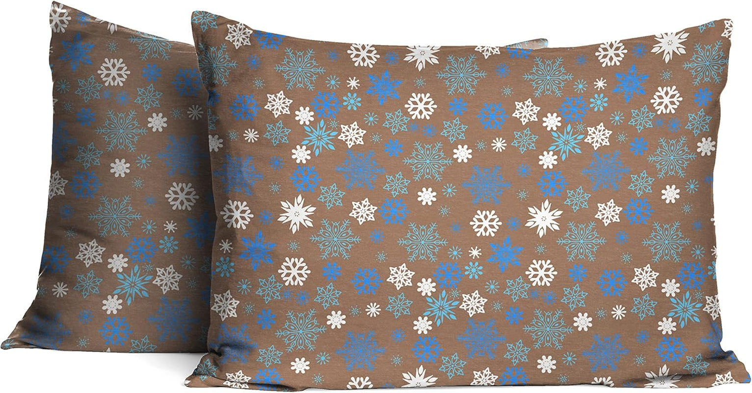 Heavy Weight Flannel Cotton Sheet Set, King, Snow Flakes/Tan