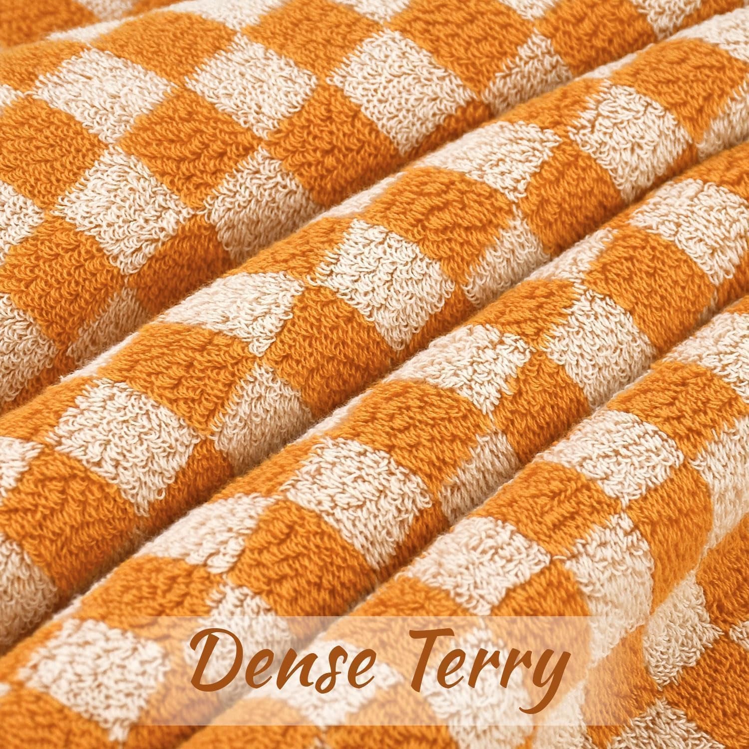 Luxury Orange Cotton Shower Towels Set of 2, 480 GSM, Checkered Design