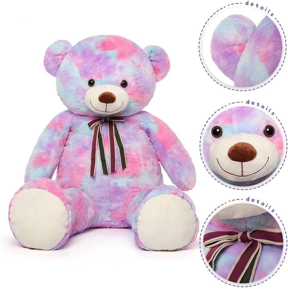 Big Teddy Bear,52'' Giant Stuffed Animal Plush,Rainbow Purple Soft Gifts for Val