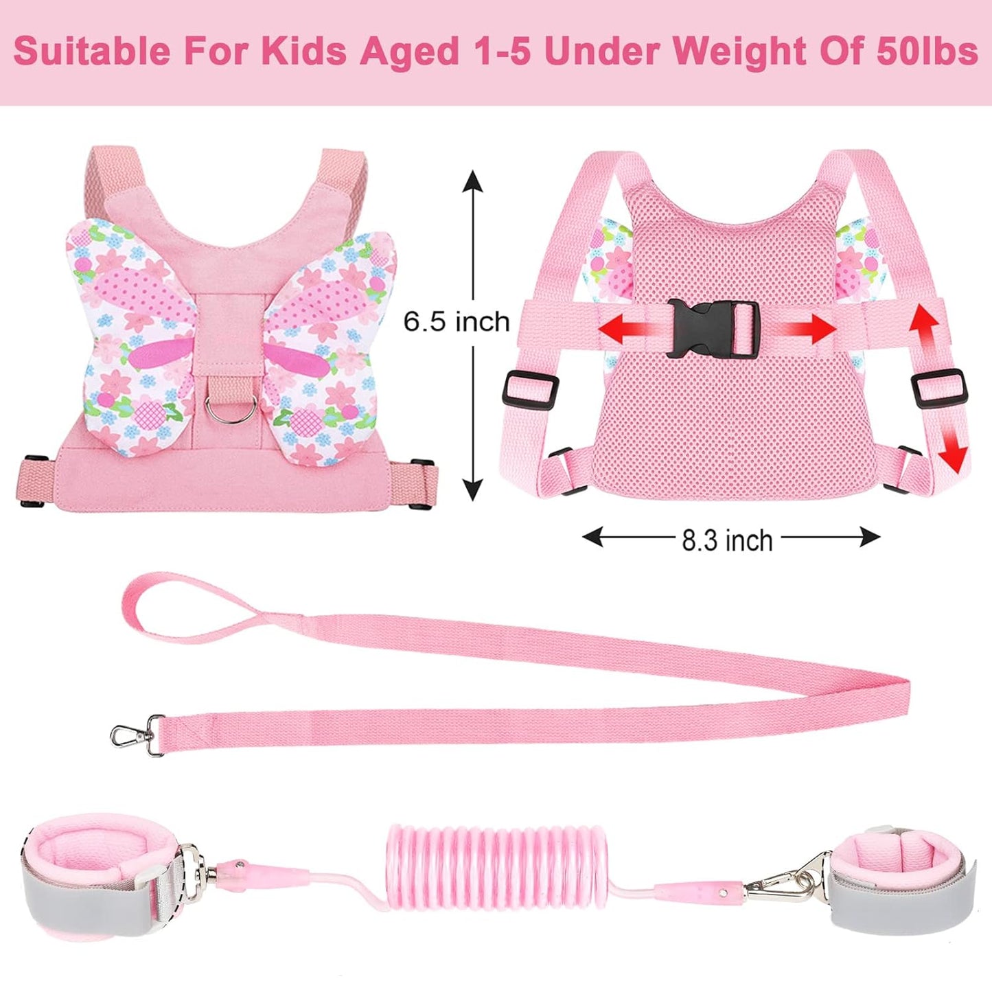 3 in 1 Toddler Harness Leashes + anti Lost Wrist Link, Kids Harness Children Lea