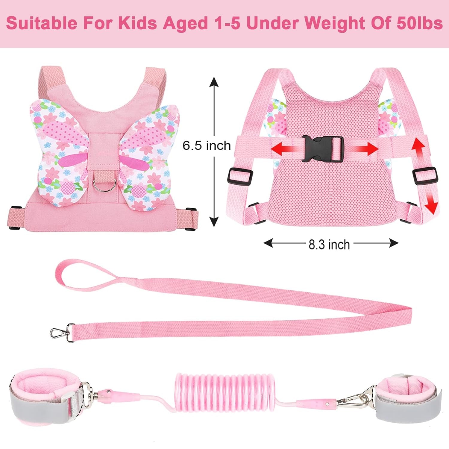 3 in 1 Toddler Harness Leashes + anti Lost Wrist Link, Kids Harness Children Lea