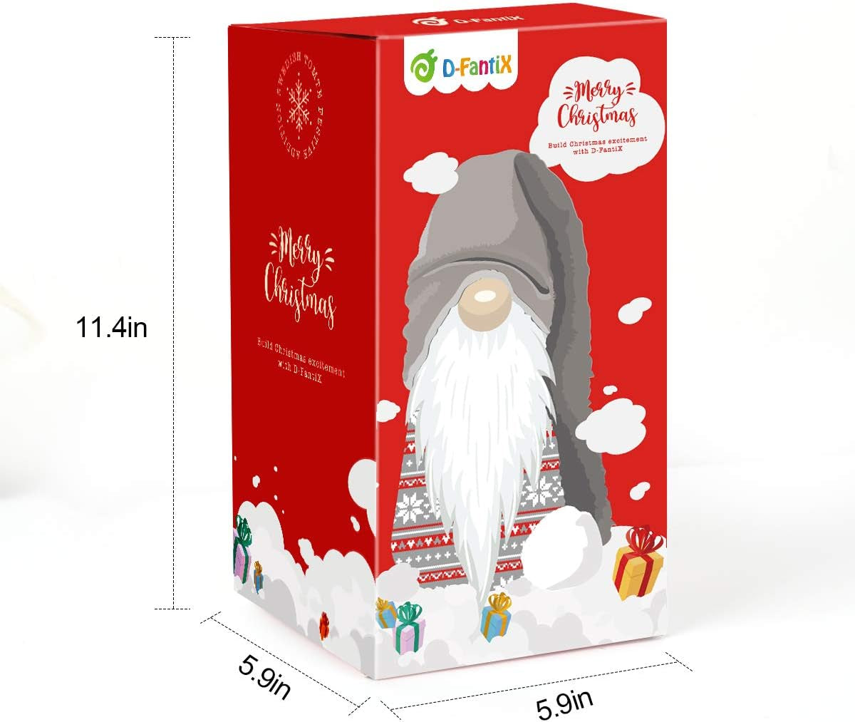 Large 13-Inch Swedish Tomte Gnome Plush Holiday Decoration (Grey, No Light)