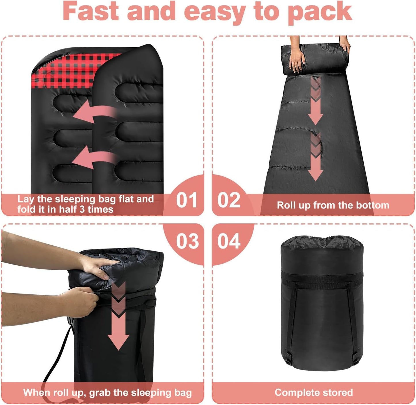 Double Sleeping Bags for Adults, Queen Size 2 Person All Season for Warm & Cold