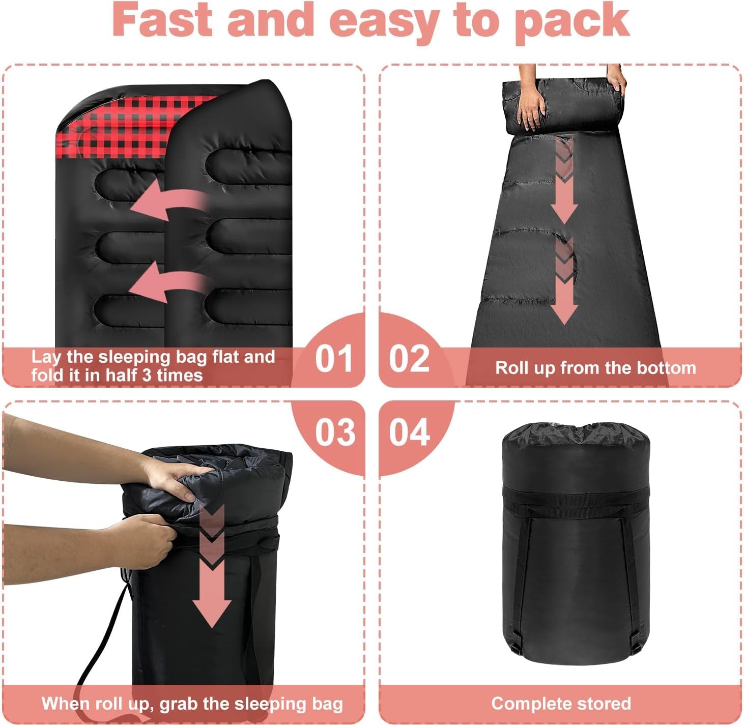 Double Sleeping Bags for Adults, Queen Size 2 Person All Season for Warm & Cold