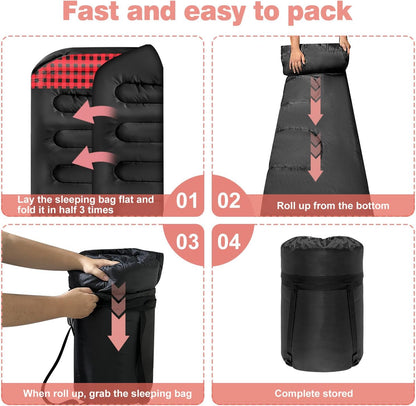 Double Sleeping Bags for Adults, Queen Size 2 Person All Season for Warm & Cold