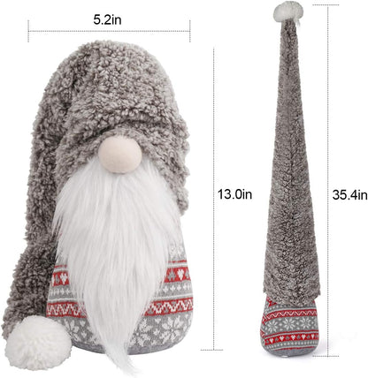 Large 13-Inch Swedish Tomte Gnome Plush Holiday Decoration (Grey, No Light)