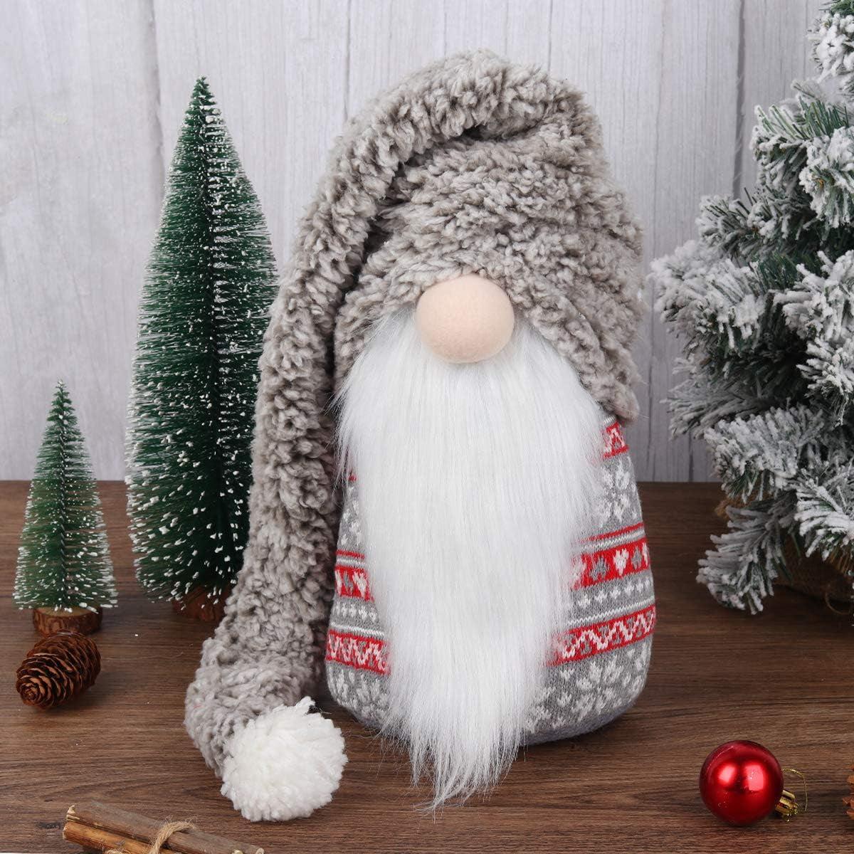 Large 13-Inch Swedish Tomte Gnome Plush Holiday Decoration (Grey, No Light)