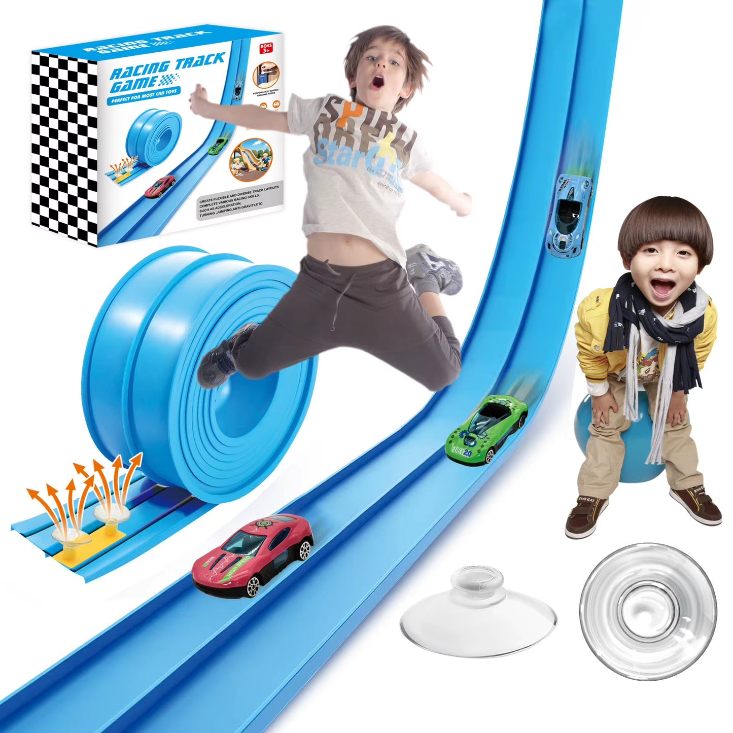 Flexible Race Track Children Toys DIY Double-Track Racing Car Ramp Track Compatible 1/64Th Cars Portable Rolls up Race Tracks