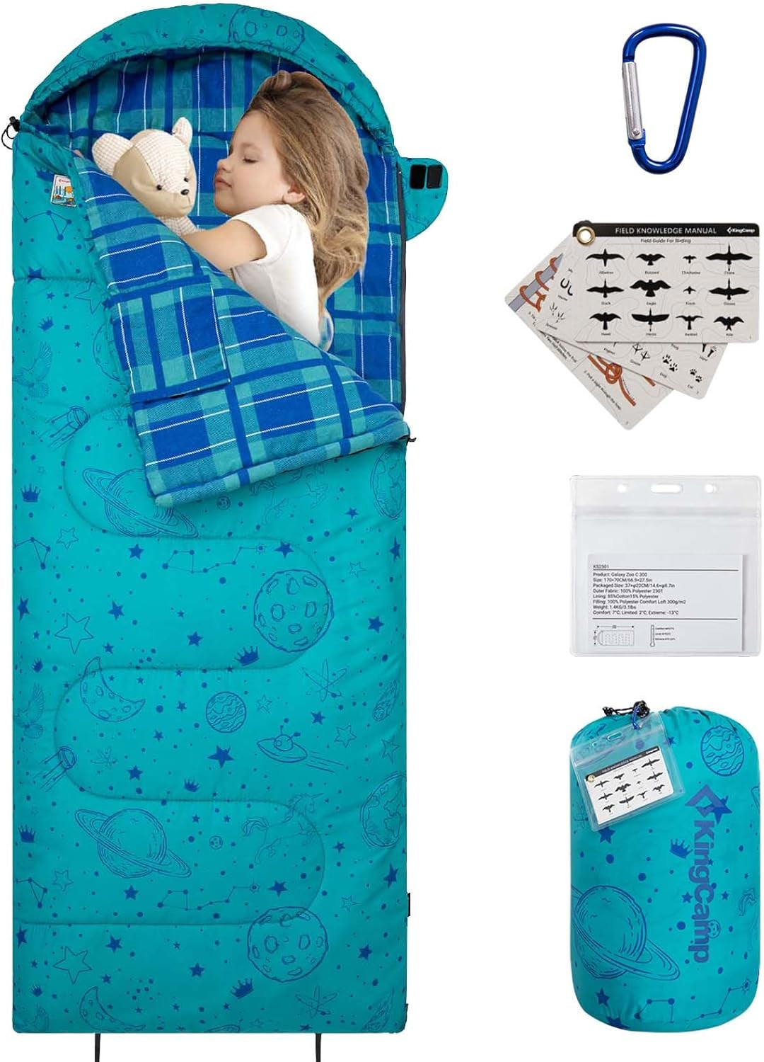 45° F Kids Sleeping Bag, Lightweight Waterproof & Compact Flannel Sleeping Bags