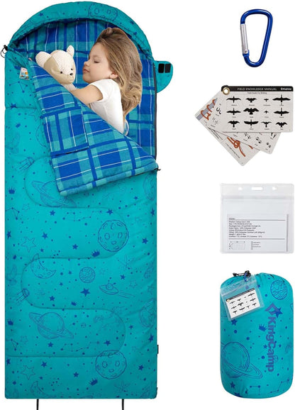 45° F Kids Sleeping Bag, Lightweight Waterproof & Compact Flannel Sleeping Bags