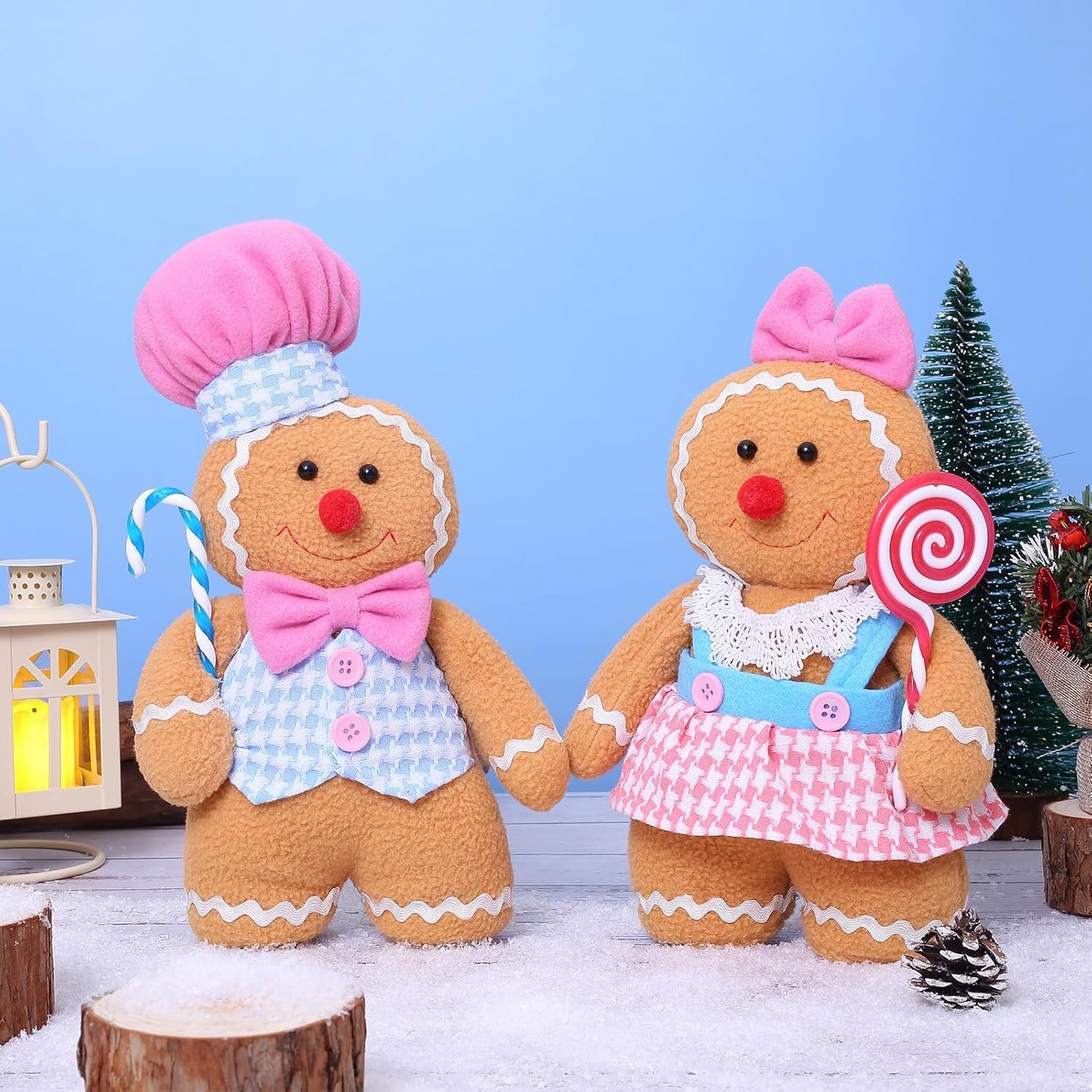 Gingerbread Plush Stuffed Animal Dolls for Christmas Home Decor (2PCS)