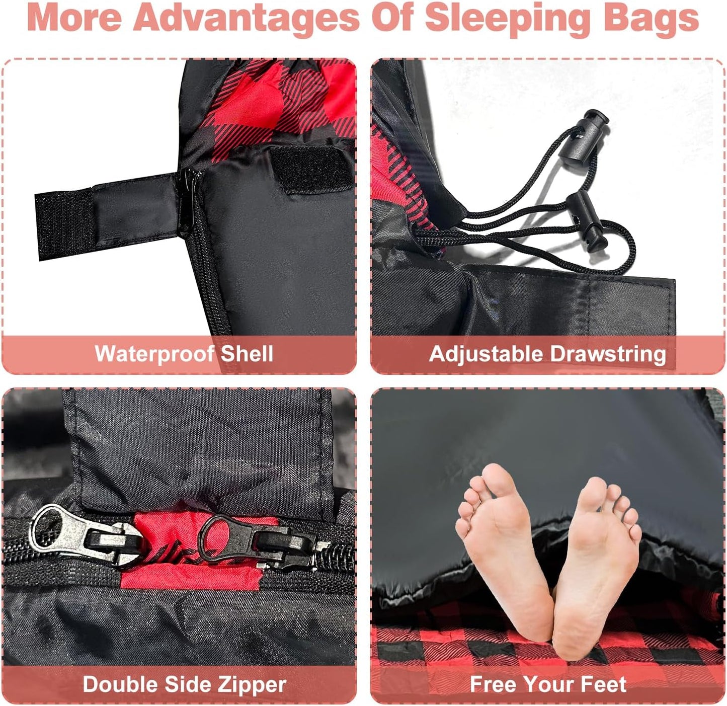 Double Sleeping Bags for Adults, Queen Size 2 Person All Season for Warm & Cold