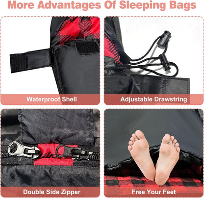 Double Sleeping Bags for Adults, Queen Size 2 Person All Season for Warm & Cold