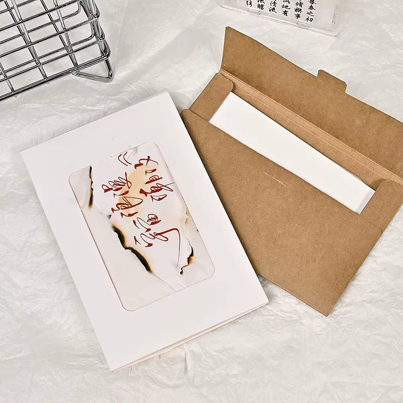 Flame Burning Greeting Card Funny DIY Handwritten Greeting Card with Envelope for Birthday Wedding Christmas Gift Surprise