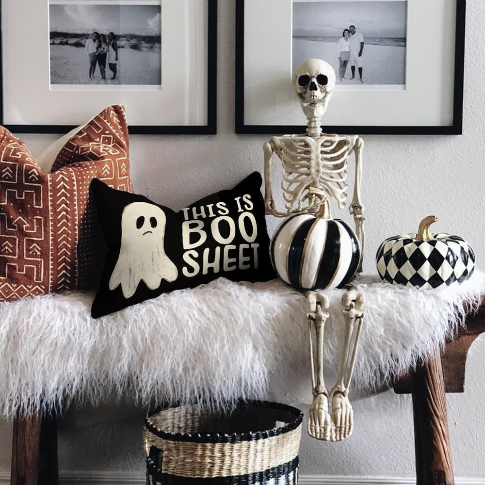 Halloween Pillow Cover 12X20 Inch Ghost Funny Halloween Saying Decoration Holida