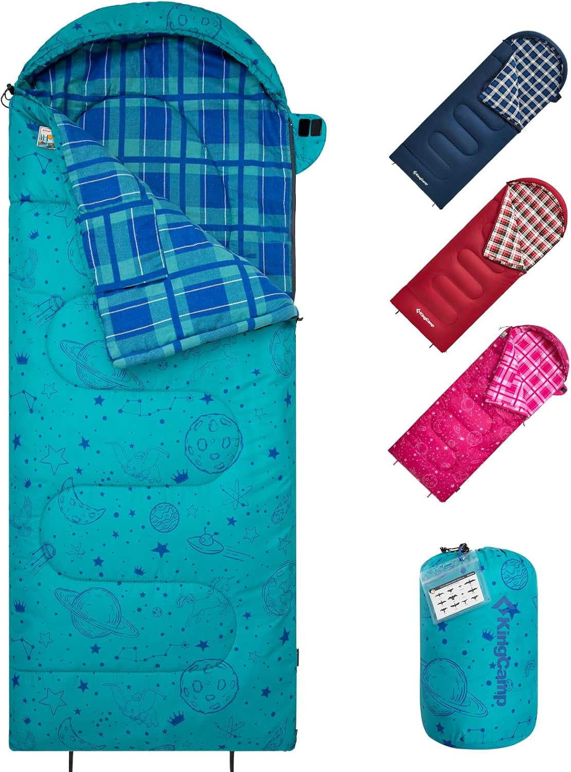 45° F Kids Sleeping Bag, Lightweight Waterproof & Compact Flannel Sleeping Bags