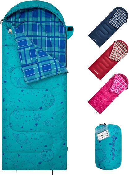 45° F Kids Sleeping Bag, Lightweight Waterproof & Compact Flannel Sleeping Bags