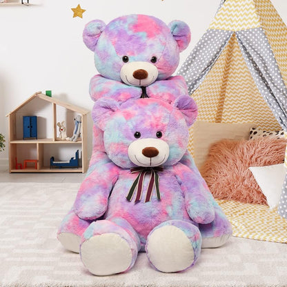 Big Teddy Bear,52'' Giant Stuffed Animal Plush,Rainbow Purple Soft Gifts for Val