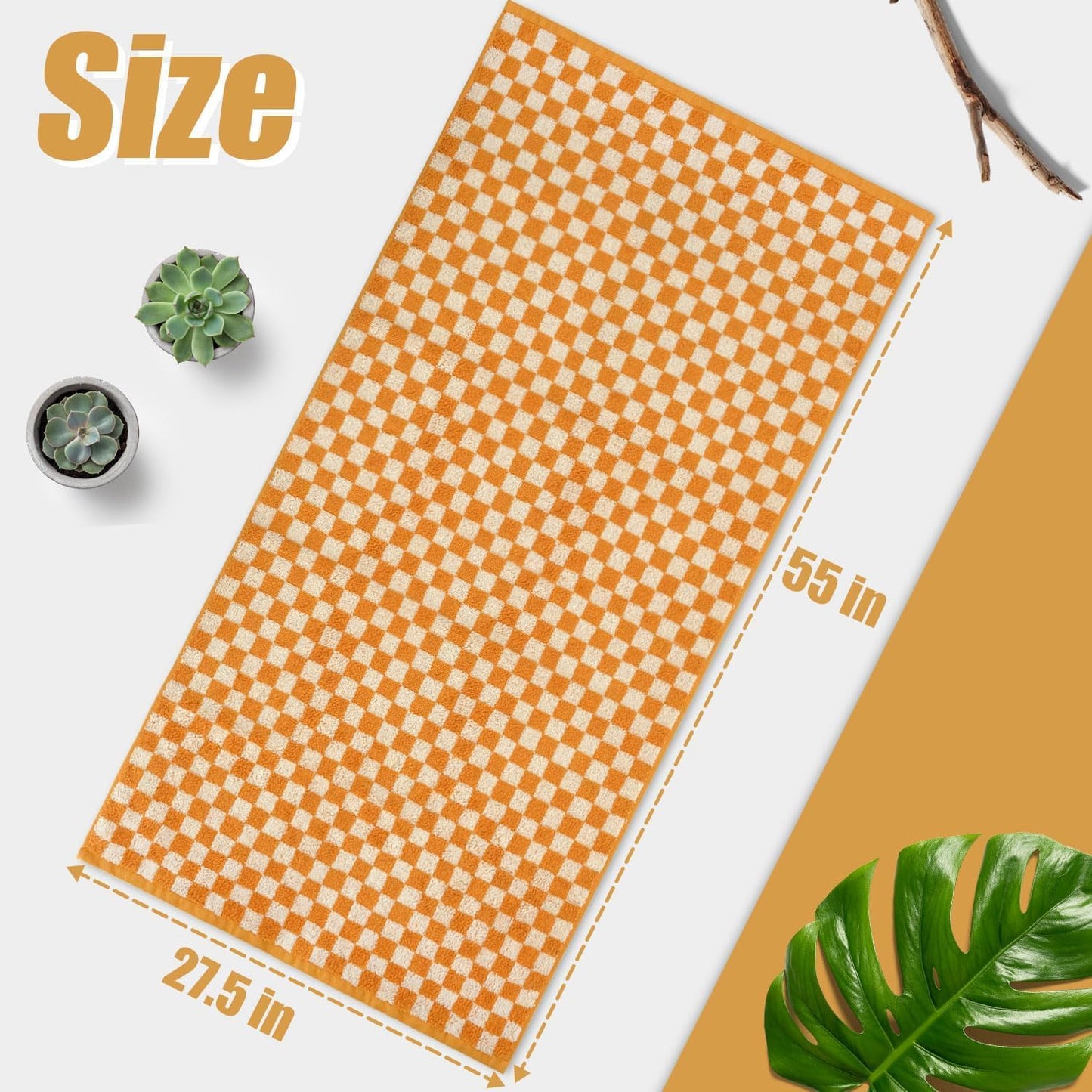 Luxury Orange Cotton Shower Towels Set of 2, 480 GSM, Checkered Design