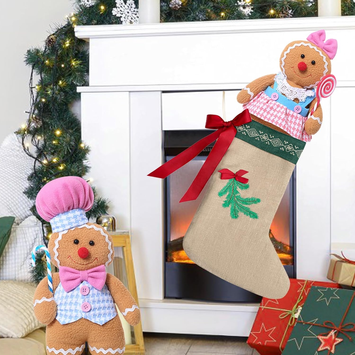 Gingerbread Plush Stuffed Animal Dolls for Christmas Home Decor (2PCS)